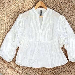 Anthropologie White Pintuck Peasant Blouse - Women's Top